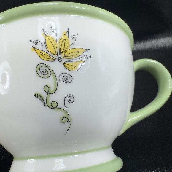 Starbucks Nurturing White Green Floral 10oz Coffee Cup Mug Set 2 Mugs Cups VTG - Picture 6 of 13